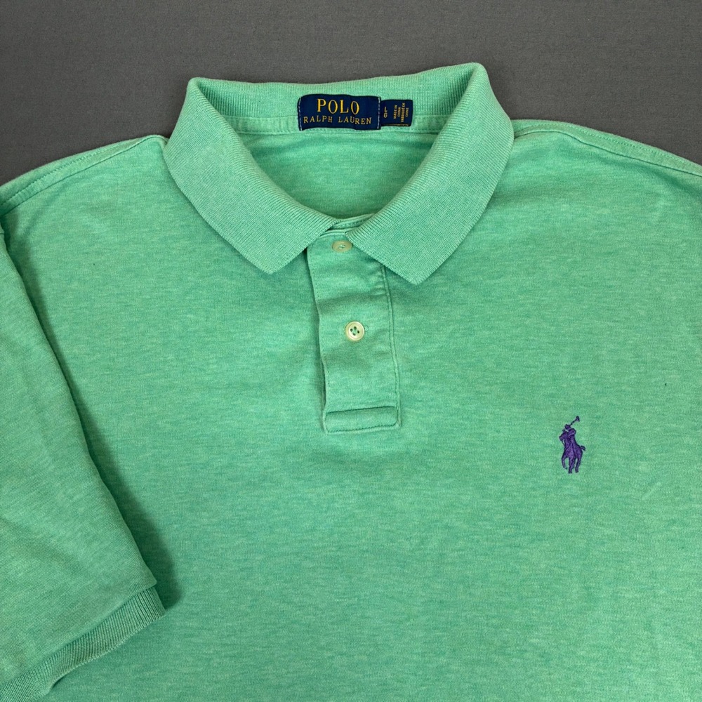 Polo Ralph Lauren Green Heather Short Sleeve Polo Shirt Size Large Purple Pony